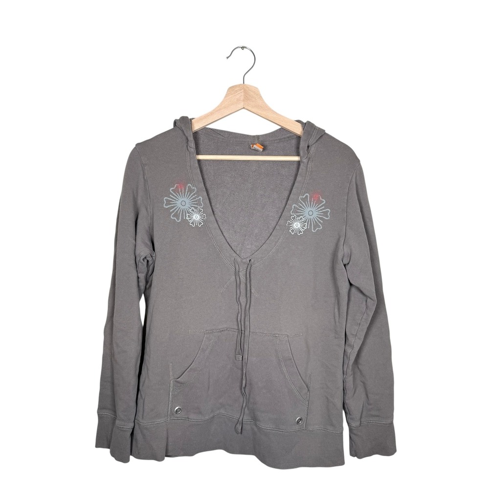 Y2K‎ Lucy Floral V-Neck Hooded Pullover Sweatshirt Size Large